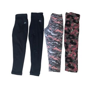RBX Performance Girls Medium 10/12 Bundle of 4 Black and Camouflage Leggings Set
